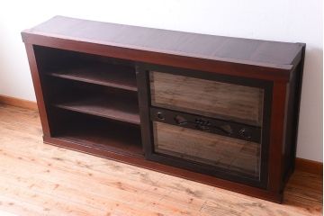 アンティーク家具　六尺　和製アンティーク　和モダンスタイル!ガラス戸水屋箪笥収納棚(サイドボード)