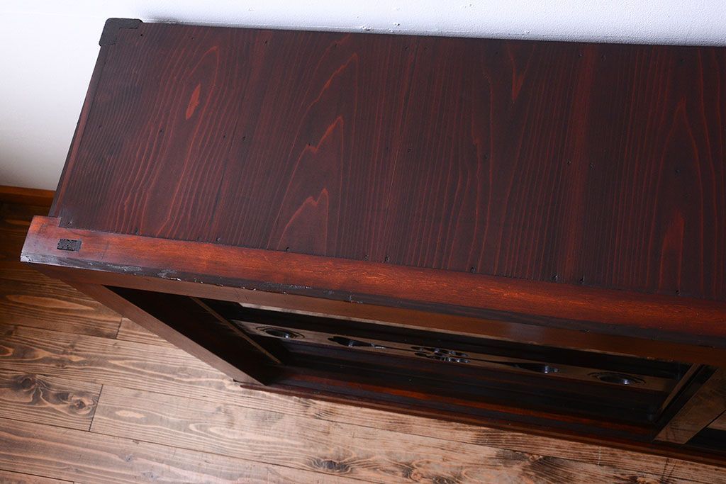 アンティーク家具　六尺　和製アンティーク　和モダンスタイル!ガラス戸水屋箪笥収納棚(サイドボード)