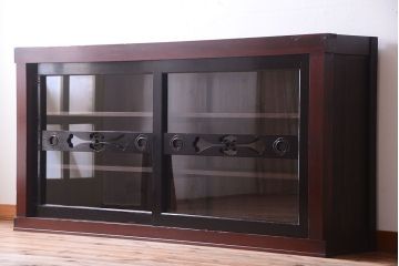 アンティーク家具　六尺　和製アンティーク　和モダンスタイル!ガラス戸水屋箪笥収納棚(サイドボード)