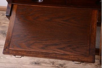 レトロ家具　昭和レトロ　モールガラス入り　ナラ材のアンティーク食器棚(カップボード)