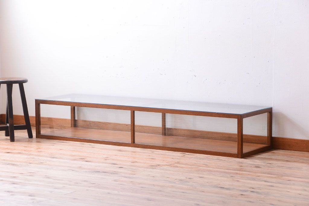 アンティーク家具　和製アンティーク　古い木のシンプルな卓上ローガラスケース(ショーケース)