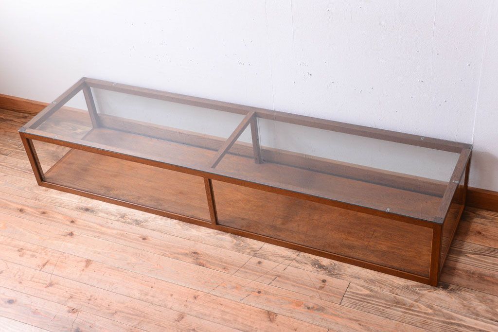 アンティーク家具　和製アンティーク　古い木のシンプルな卓上ローガラスケース(ショーケース)