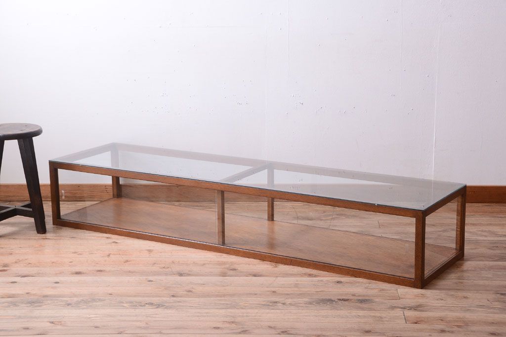 アンティーク家具　和製アンティーク　古い木のシンプルな卓上ローガラスケース(ショーケース)