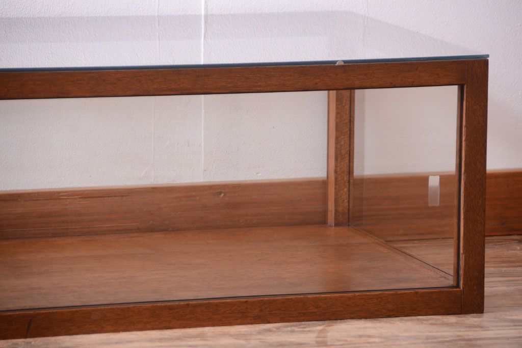 アンティーク家具　和製アンティーク　古い木のシンプルな卓上ローガラスケース(ショーケース)