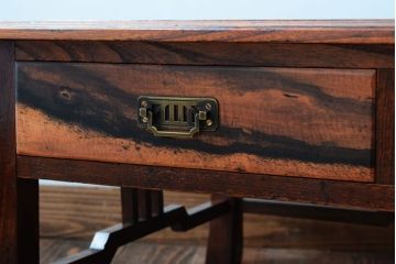 アンティーク家具　大正ロマン　象嵌入り!前板に黒柿を使用した文机