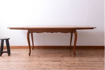ヴィンテージ家具　フランスビンテージ　パーケット天板　オーク材　猫脚のダイニングテーブル(エクステンションテーブル)