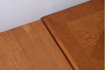 ヴィンテージ家具　フランスビンテージ　パーケット天板　オーク材　猫脚のダイニングテーブル(エクステンションテーブル)
