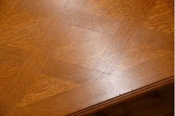 ヴィンテージ家具　フランスビンテージ　パーケット天板　オーク材　猫脚のダイニングテーブル(エクステンションテーブル)