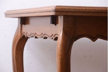ヴィンテージ家具　フランスビンテージ　パーケット天板　オーク材　猫脚のダイニングテーブル(エクステンションテーブル)