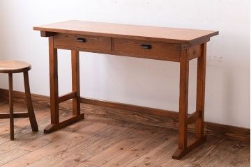 レトロ家具　昭和レトロ　天板栗材!古い木のシンプルな平机(デスク・作業台)