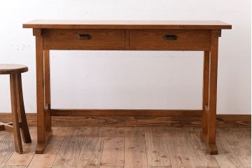 レトロ家具　昭和レトロ　天板栗材!古い木のシンプルな平机(デスク・作業台)