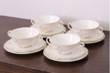 イギリスビンテージ　 ROYAL DOULTON(ロイヤルドルトン)　monteigne　スープカップトリオ4客セット(洋食器)
