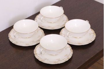 イギリスビンテージ　 ROYAL DOULTON(ロイヤルドルトン)　monteigne　スープカップトリオ4客セット(洋食器)
