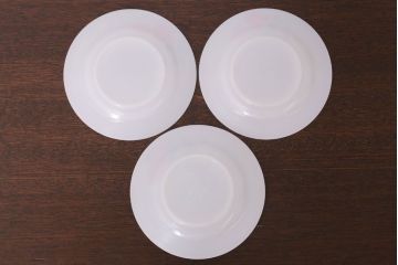 イギリスビンテージ　JAJ　パイレックス　June Rose(ジューン ローズ)シリーズ　ミルクガラスのカップ&ソーサー&プレート(トリオ)3客セット(洋食器)(2)