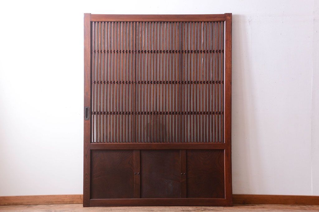 古民具・骨董　総欅　裏ガラス入りのアンティーク格子蔵戸(玄関戸)