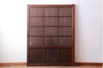 古民具・骨董　総欅　裏ガラス入りのアンティーク格子蔵戸(玄関戸)