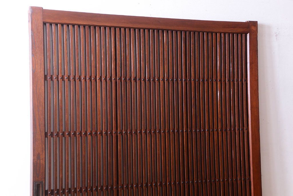 古民具・骨董　総欅　裏ガラス入りのアンティーク格子蔵戸(玄関戸)