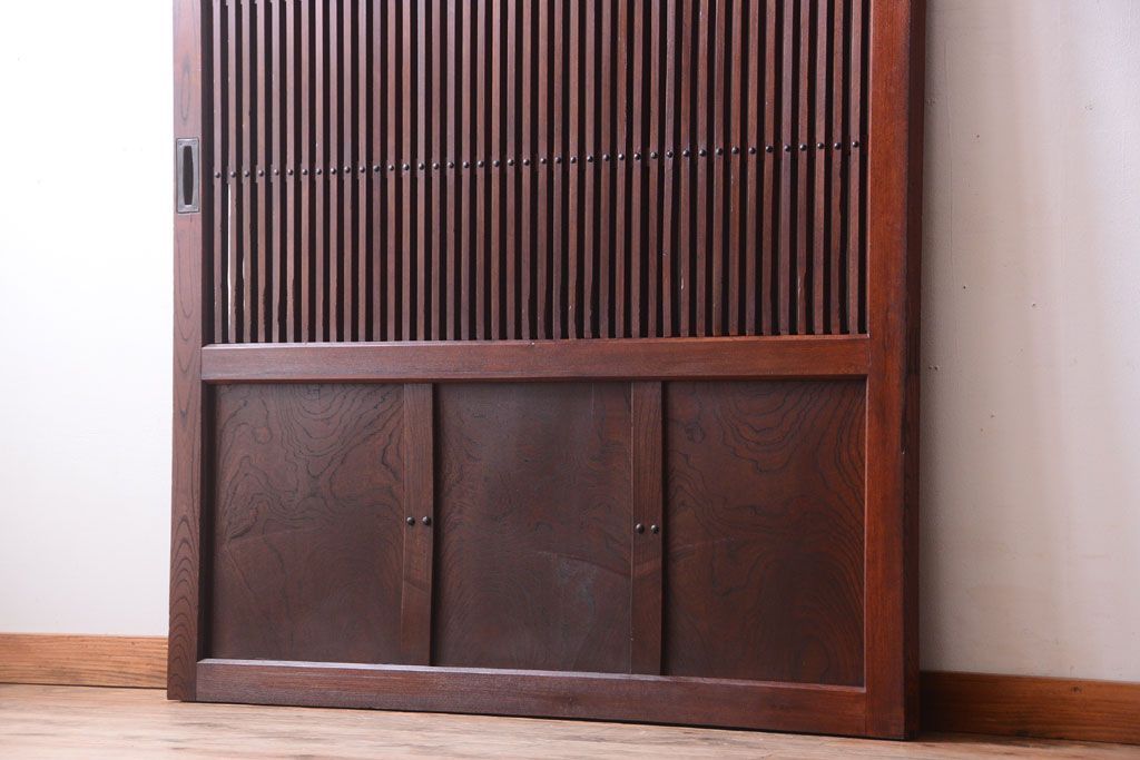 古民具・骨董　総欅　裏ガラス入りのアンティーク格子蔵戸(玄関戸)