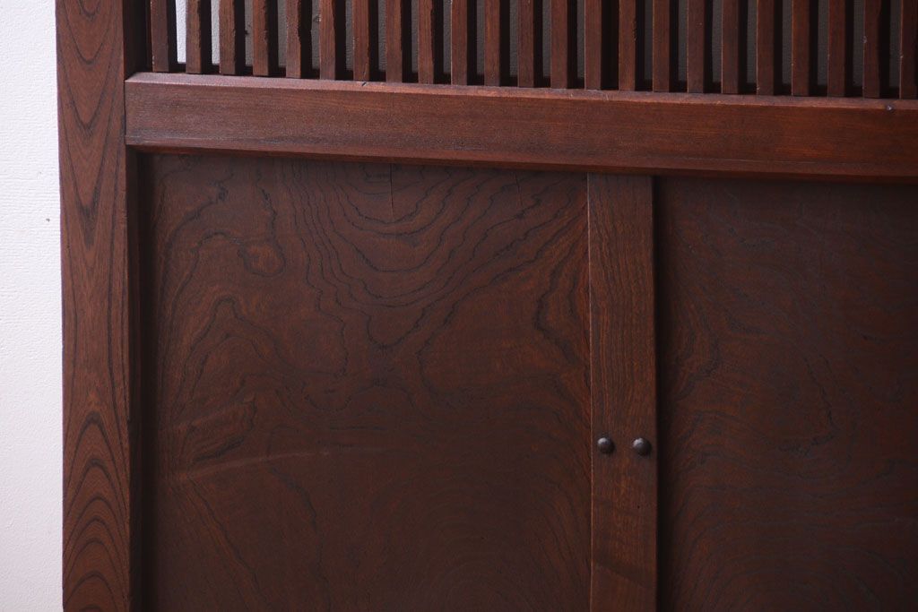 古民具・骨董　総欅　裏ガラス入りのアンティーク格子蔵戸(玄関戸)