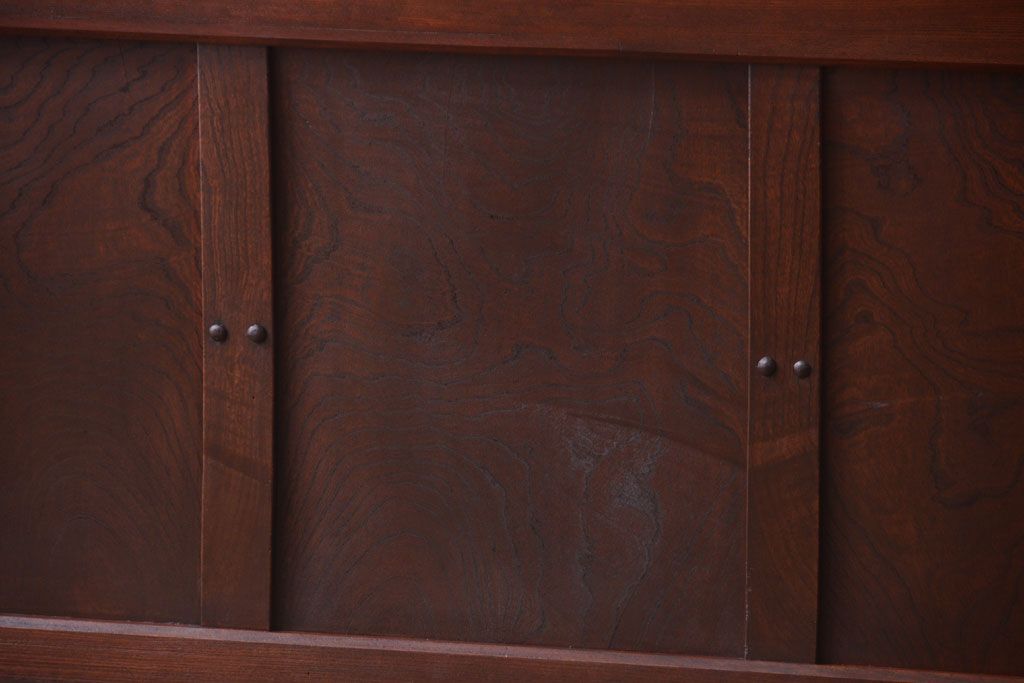 古民具・骨董　総欅　裏ガラス入りのアンティーク格子蔵戸(玄関戸)