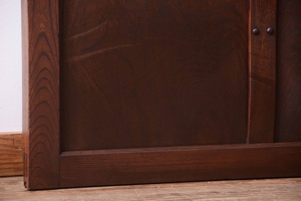 古民具・骨董　総欅　裏ガラス入りのアンティーク格子蔵戸(玄関戸)