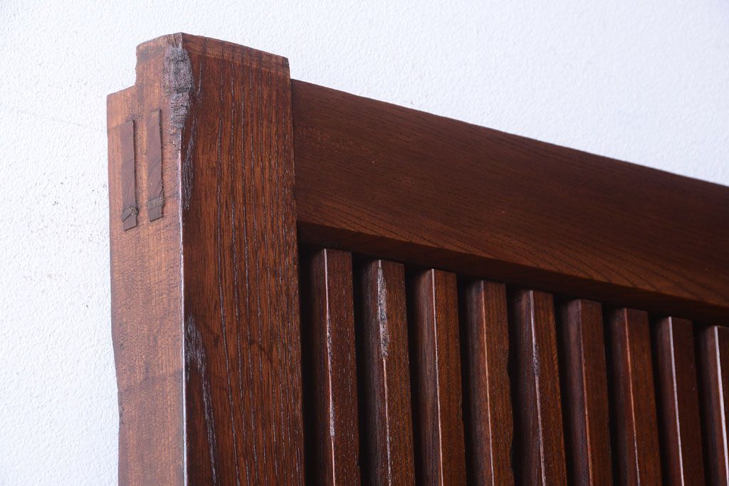 古民具・骨董　総欅　裏ガラス入りのアンティーク格子蔵戸(玄関戸)