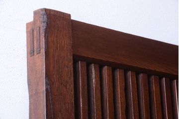 古民具・骨董　総欅　裏ガラス入りのアンティーク格子蔵戸(玄関戸)