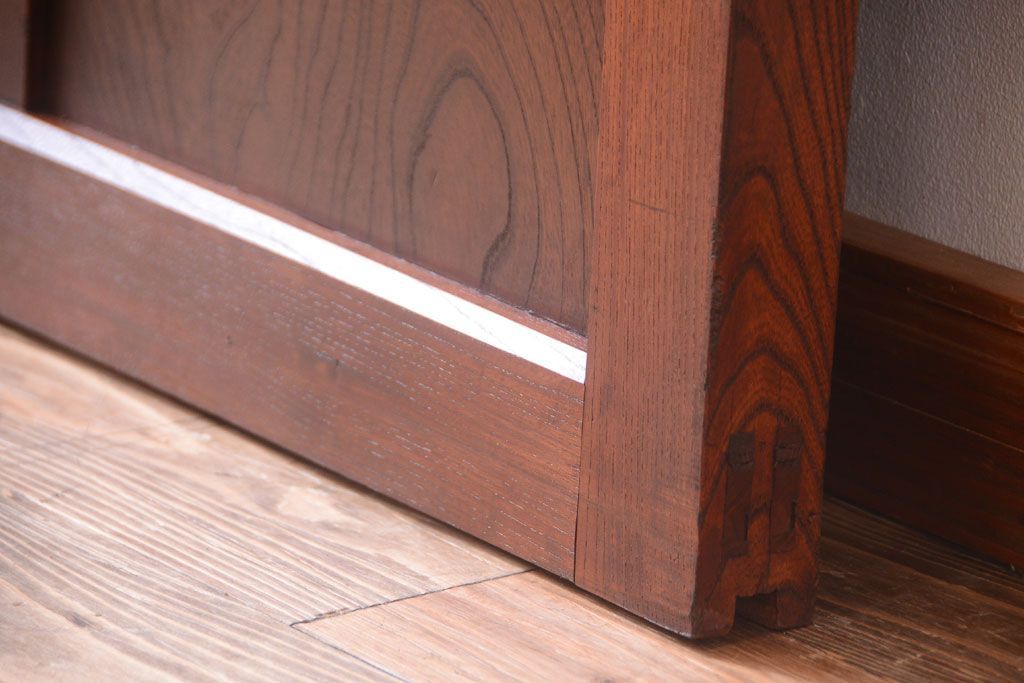 古民具・骨董　総欅　裏ガラス入りのアンティーク格子蔵戸(玄関戸)