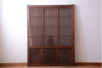 古民具・骨董　総欅　裏ガラス入りのアンティーク格子蔵戸(玄関戸)