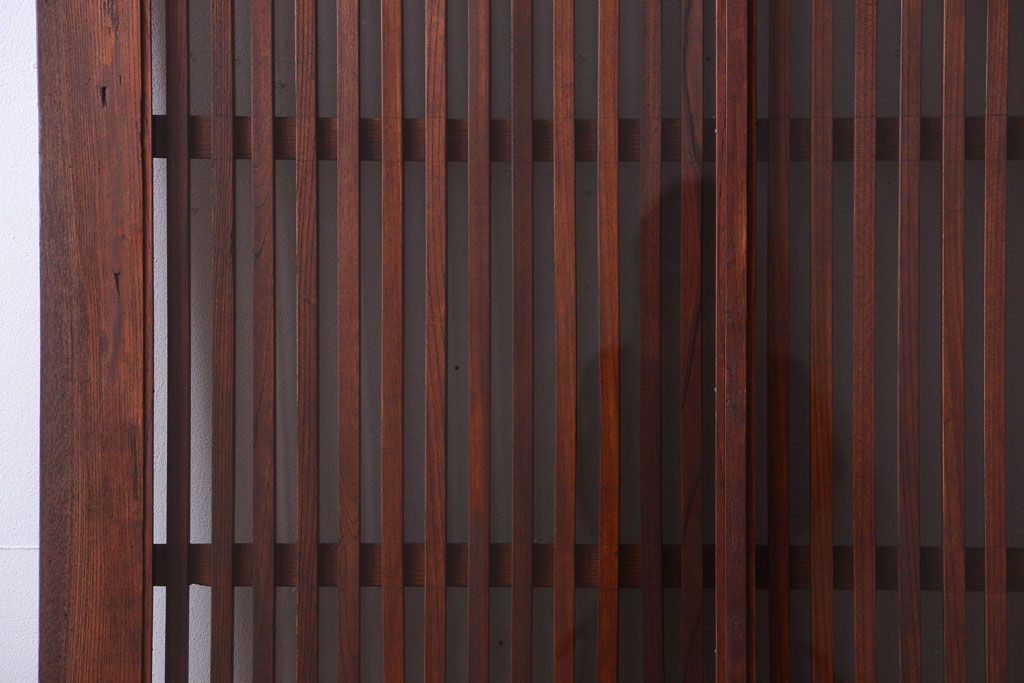 古民具・骨董　総欅　裏ガラス入りのアンティーク格子蔵戸(玄関戸)