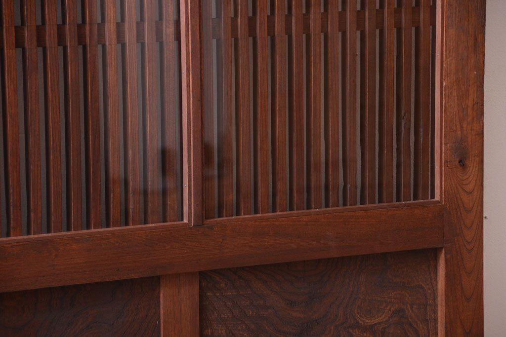 古民具・骨董　総欅　裏ガラス入りのアンティーク格子蔵戸(玄関戸)