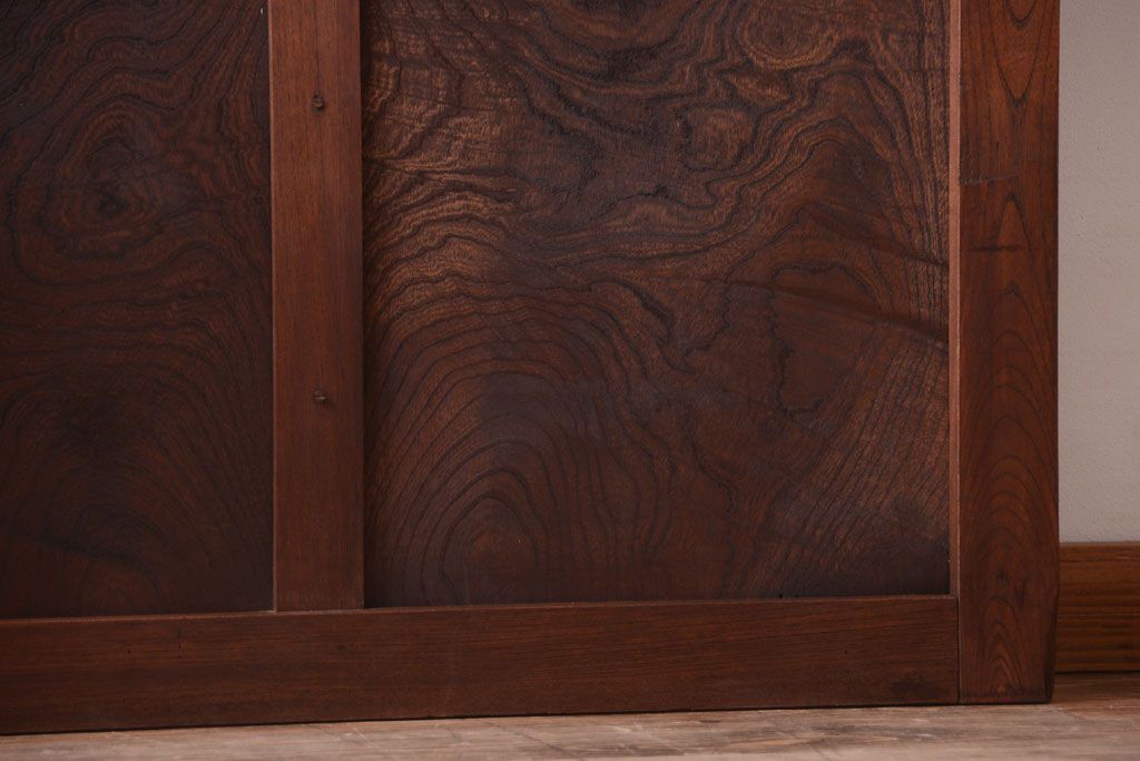 古民具・骨董　総欅　裏ガラス入りのアンティーク格子蔵戸(玄関戸)