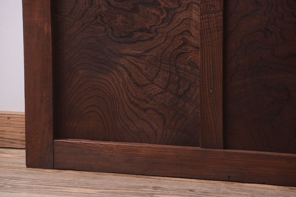 古民具・骨董　総欅　裏ガラス入りのアンティーク格子蔵戸(玄関戸)