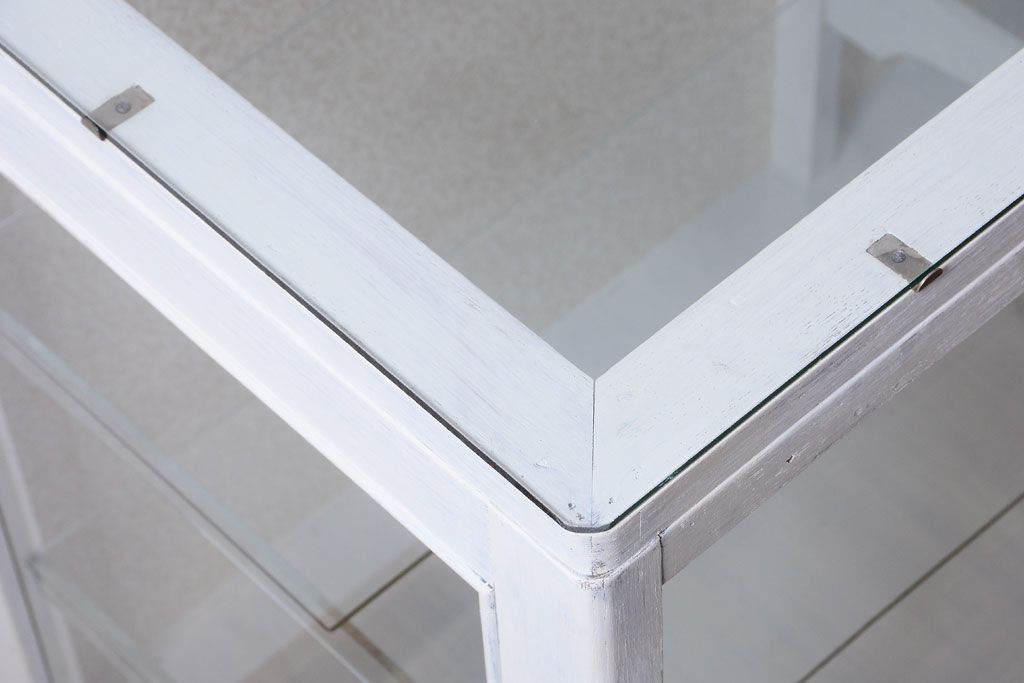 アンティーク家具　ペイント　脚付きのアンティークガラスケース(ショーケース)