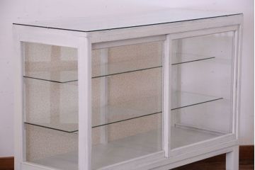 アンティーク家具　ペイント　脚付きのアンティークガラスケース(ショーケース)