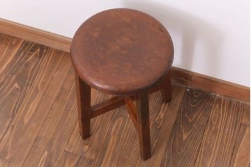 レトロ家具　アンティーク　レトロな古い木の丸スツール