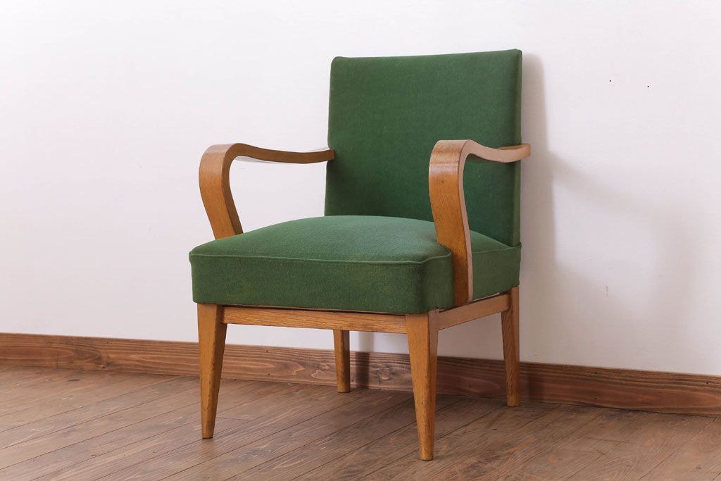 アンティーク家具 和製アンティーク オリジナル座面のナラ材アームチェア(1)