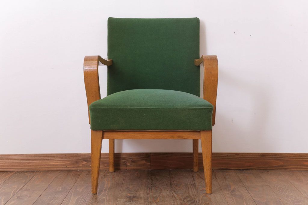 アンティーク家具 和製アンティーク オリジナル座面のナラ材アームチェア(1)