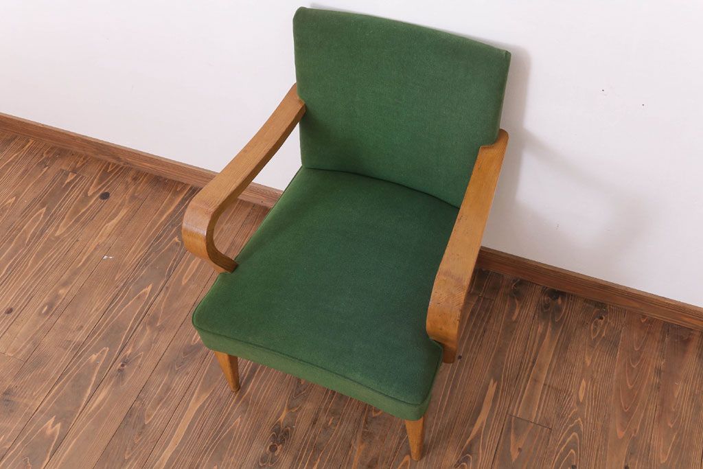 アンティーク家具 和製アンティーク オリジナル座面のナラ材アームチェア(1)