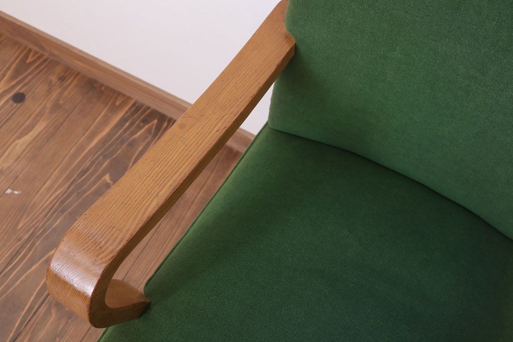 アンティーク家具 和製アンティーク オリジナル座面のナラ材アームチェア(1)