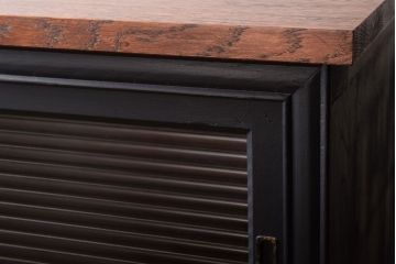 アンティーク家具　モールガラス入り!つや消しブラックペイントのカウンター戸棚
