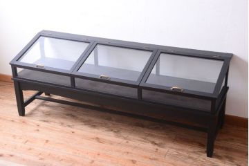 アンティーク家具　ペイント　扉(蓋)付きのアンティークガラスケース(ショーケース)