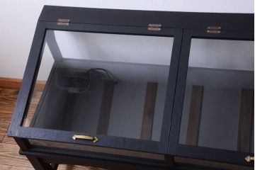 アンティーク家具　ペイント　扉(蓋)付きのアンティークガラスケース(ショーケース)
