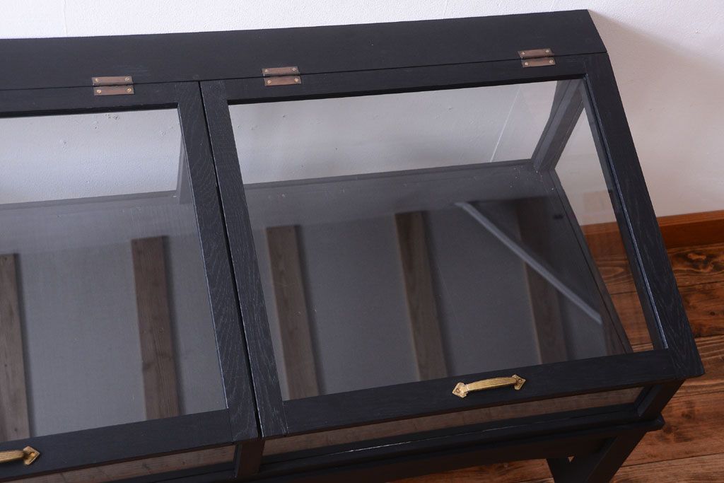 アンティーク家具　ペイント　扉(蓋)付きのアンティークガラスケース(ショーケース)