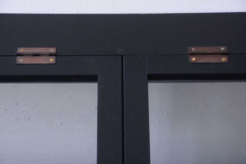 アンティーク家具　ペイント　扉(蓋)付きのアンティークガラスケース(ショーケース)