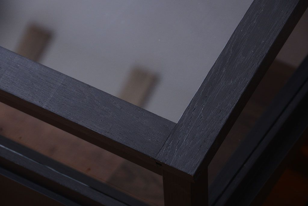 アンティーク家具　ペイント　扉(蓋)付きのアンティークガラスケース(ショーケース)