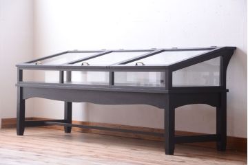 アンティーク家具　ペイント　扉(蓋)付きのアンティークガラスケース(ショーケース)