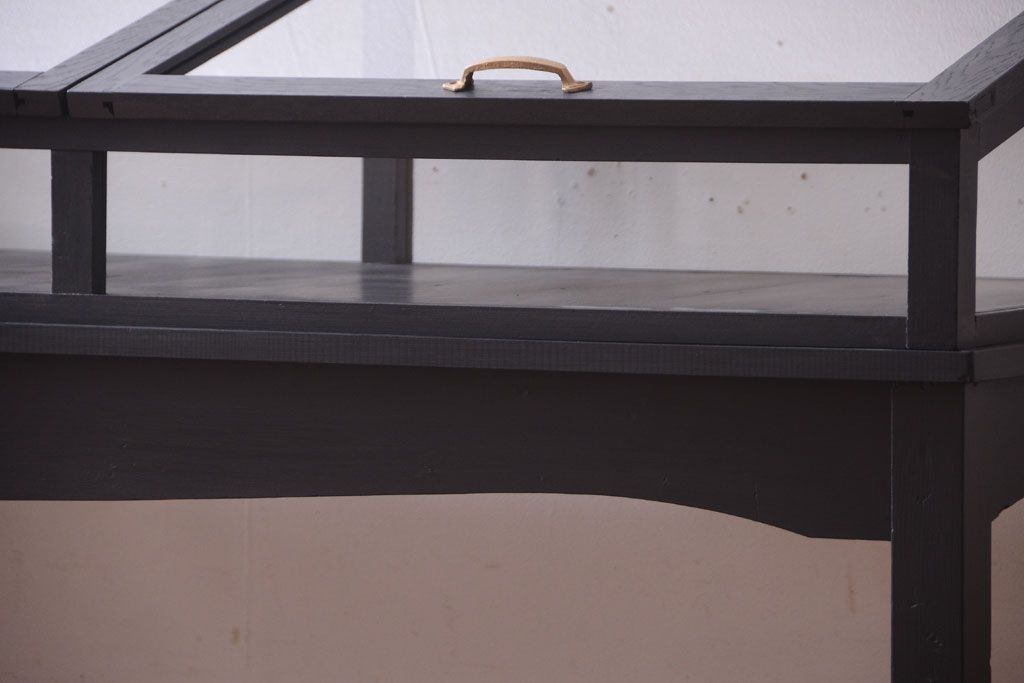 アンティーク家具　ペイント　扉(蓋)付きのアンティークガラスケース(ショーケース)