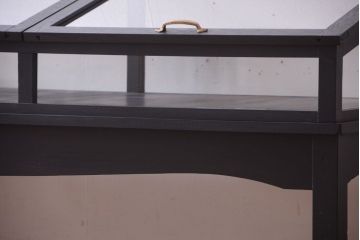 アンティーク家具　ペイント　扉(蓋)付きのアンティークガラスケース(ショーケース)