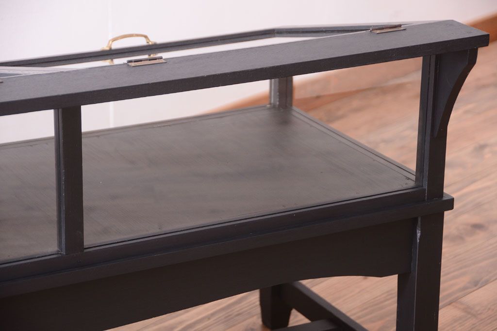 アンティーク家具　ペイント　扉(蓋)付きのアンティークガラスケース(ショーケース)